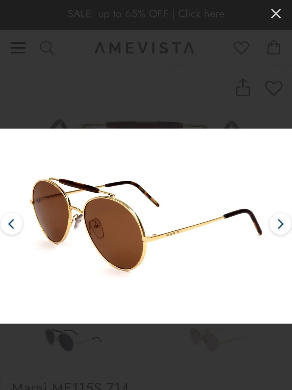 Marni Gold Frame Sunglasses with Brown Lenses and Tortoiseshell Temples